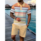 🔥Pánský krátkorukávový casual set, letní plážová móda sportovní oblečení, kostkovaný vzor, přiléhavý střih, nad kolena