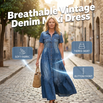 👗✨Dámské vintage džínové maxi šaty – bezstarostná každodenní elegance🔥