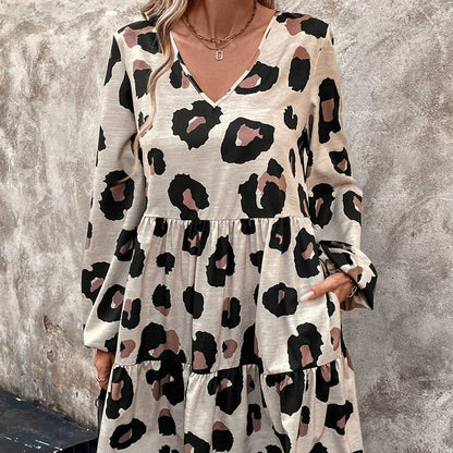 🐆Dámské splývavé šaty s leopardím vzorem a výstřihem do V👗