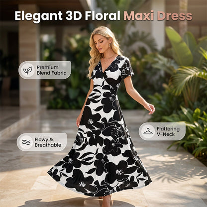 👗Elegantní 3D květinové maxi šaty