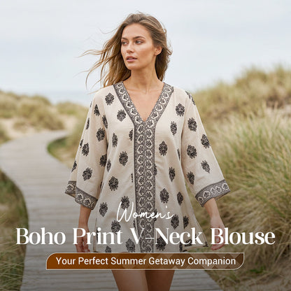 🌺Dámská halenka s boho potiskem a výstřihem do V