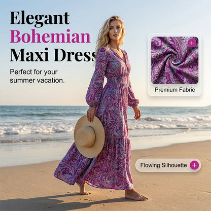 📢📢40% OFF !! ⏰Women's V-Neck Paisley Print Maxi Dress