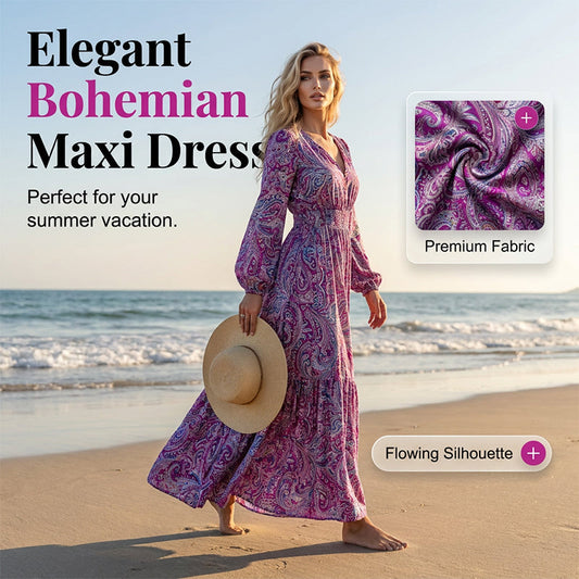 📢📢40% OFF !! ⏰Women's V-Neck Paisley Print Maxi Dress
