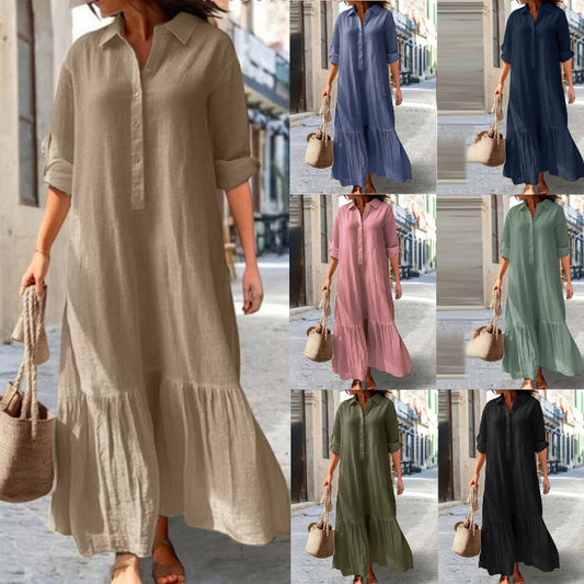 👗Dámské vintage šaty s klopovým límcem a dlouhým rukávem💥