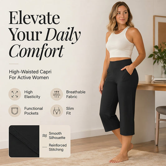 💖 Dámské elastické zkrácené kalhoty s vysokým pasem – 6 barev | S–2XL | Široké nohavice | Casual Chic