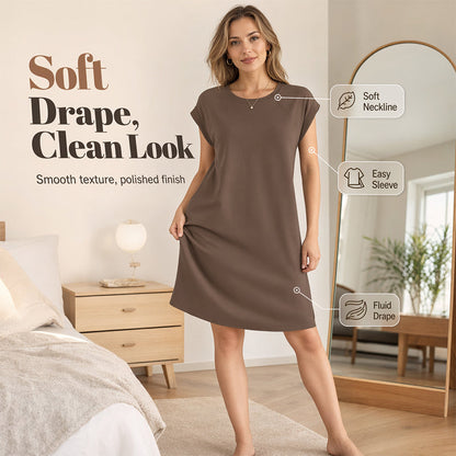 📢📢Sleva 49 %⏰Jednobarevné midi šaty s kulatým výstřihem | Měkké & všestranné👗