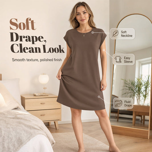 📢📢Sleva 49 %⏰Jednobarevné midi šaty s kulatým výstřihem | Měkké & všestranné👗