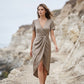 👗Dámské šaty s krátkým rukávem, výstřihem do V a asymetrickým zavinovacím střihem