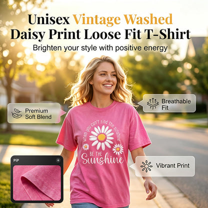 🌼 Unisex Vintage Tričko s Heřmánkem | Be the Sunshine | Retro Vyprané | 10 Barev | S–3XL