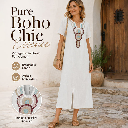 🌿 Dámské Maxi Šaty s Vývázkáním | Boho Etno Styl | Přední Rozparek | 4 Barvy | S–4XL | Letní Elegance ✨