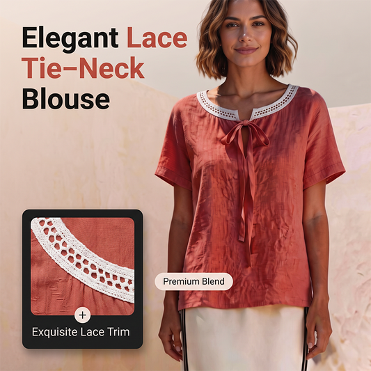 🌸 Dámská Elegantní Halenka s Krajkovým Límcem a Stuháním | 6 Barev | S–2XL | Letní Elegance ✨