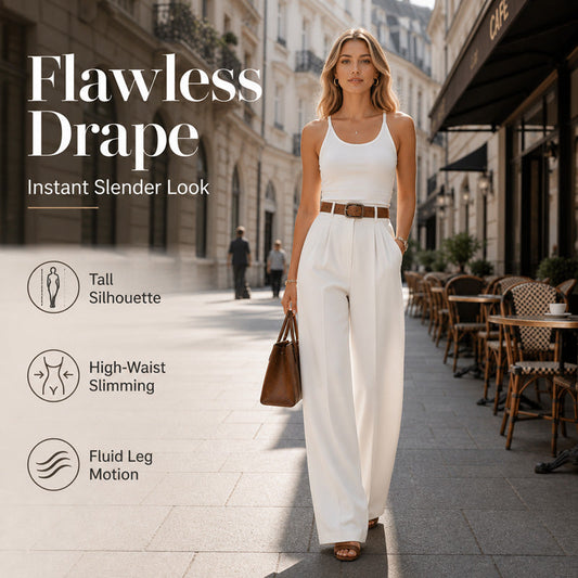 ✨👖 Volné kalhoty s vysokým pasem a širokými nohavicemi – 4 barvy | S–2XL (UK 2–16) | Elegance do kanceláře i pro volný čas