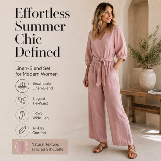 🌸 Dámský Set: V-Výstřih Top se Stuhou + Palazzo Kalhoty | 5 Barev | S–3XL | Elegantní & Pohodlné ✨