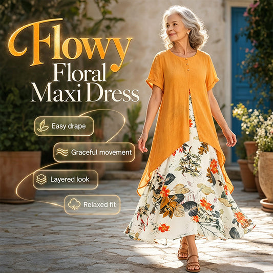 🌸 Dámské dvouřadé společenské šaty s květinovým vzorem – 5 barev | M–5XL (UK 6–22) | Asymetrický lem