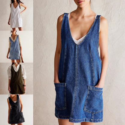 👗✨ Dámské módní džínové šaty s výstřihem na zádech – 5 barev | S–XL | Stahovací kalhoty | S kapsami | Ležérní