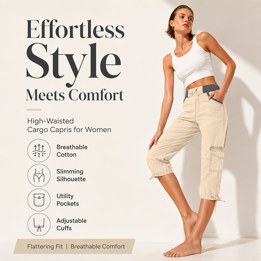 👖 Capri kalhoty cargo s vysokým pasem – praktické kapsy a volný střih pro každodenní nošení