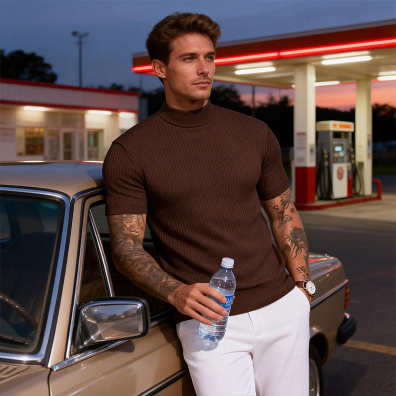 Legere Slim-Fit Herren-T-Shirts mit Stehkragen