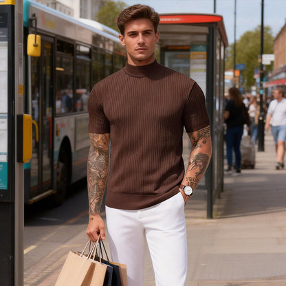 Legere Slim-Fit Herren-T-Shirts mit Stehkragen