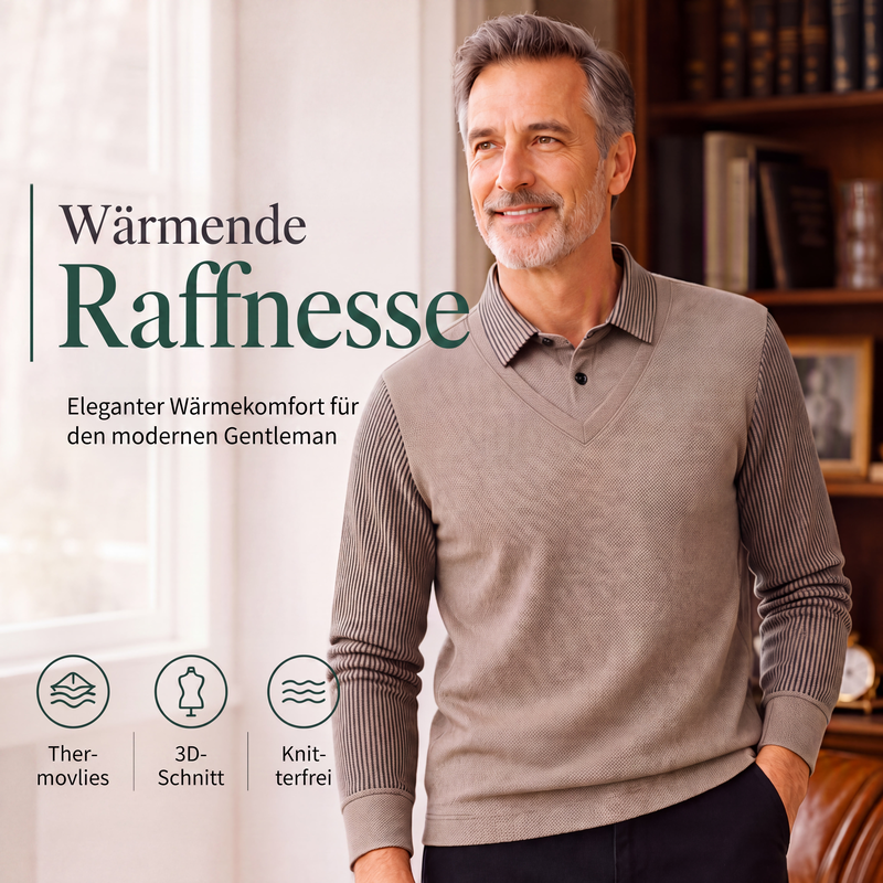 Herren-Langarmshirt in 2-in-1-Optik mit Kragen & Fleece-Futter