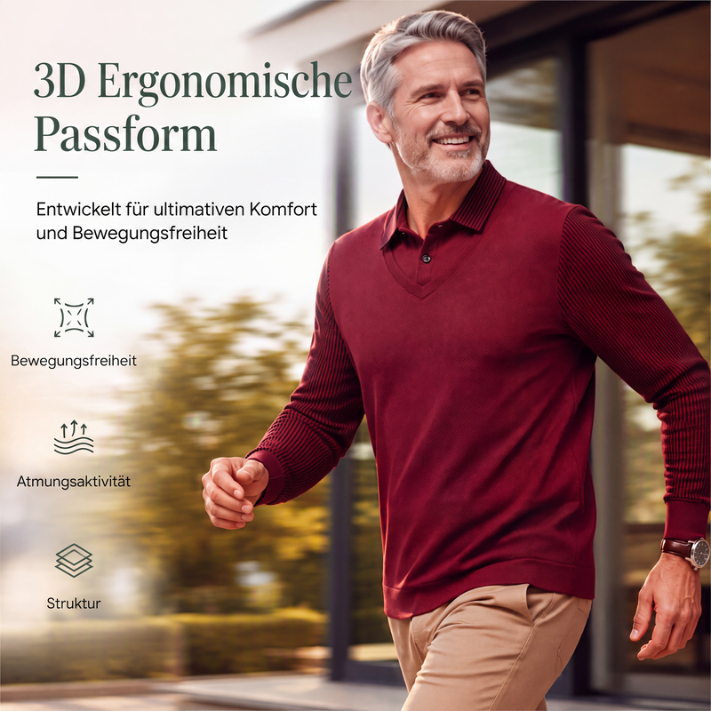 Herren-Langarmshirt in 2-in-1-Optik mit Kragen & Fleece-Futter