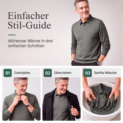 Herren-Langarmshirt in 2-in-1-Optik mit Kragen & Fleece-Futter