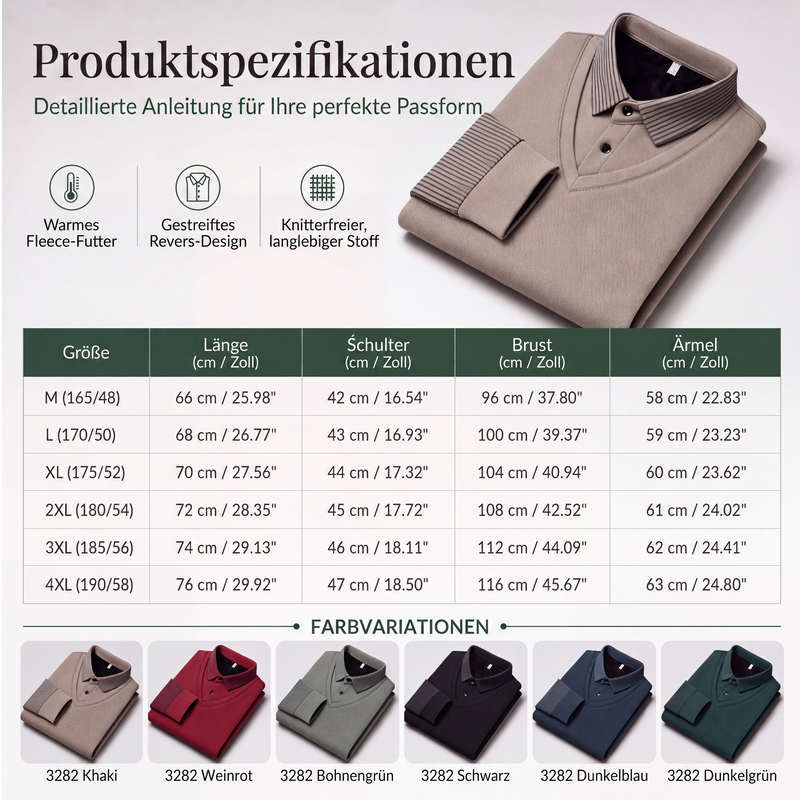 Herren-Langarmshirt in 2-in-1-Optik mit Kragen & Fleece-Futter