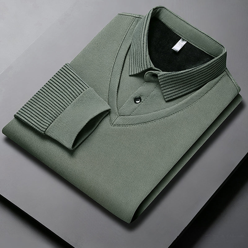 Herren-Langarmshirt in 2-in-1-Optik mit Kragen & Fleece-Futter