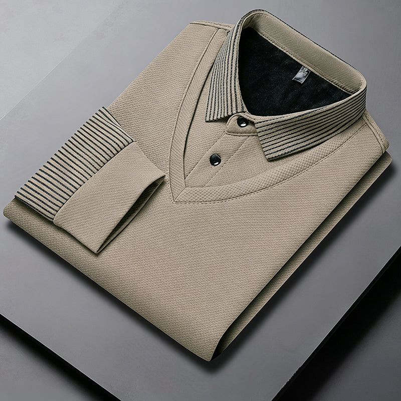 Herren-Langarmshirt in 2-in-1-Optik mit Kragen & Fleece-Futter