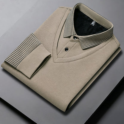 Herren-Langarmshirt in 2-in-1-Optik mit Kragen & Fleece-Futter