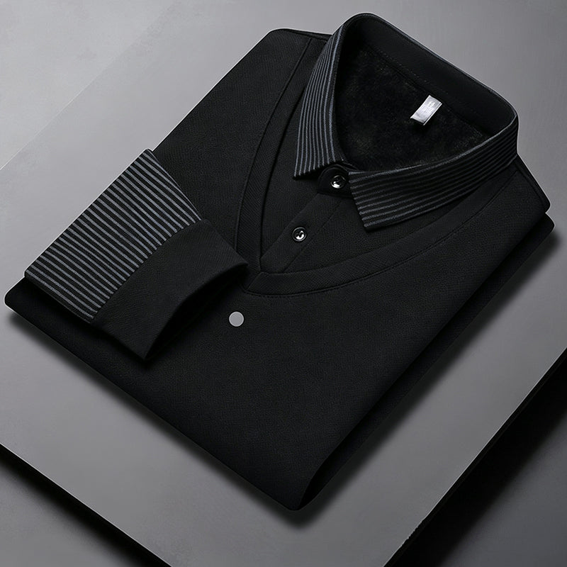 Herren-Langarmshirt in 2-in-1-Optik mit Kragen & Fleece-Futter