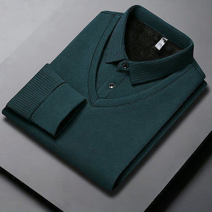 Herren-Langarmshirt in 2-in-1-Optik mit Kragen & Fleece-Futter