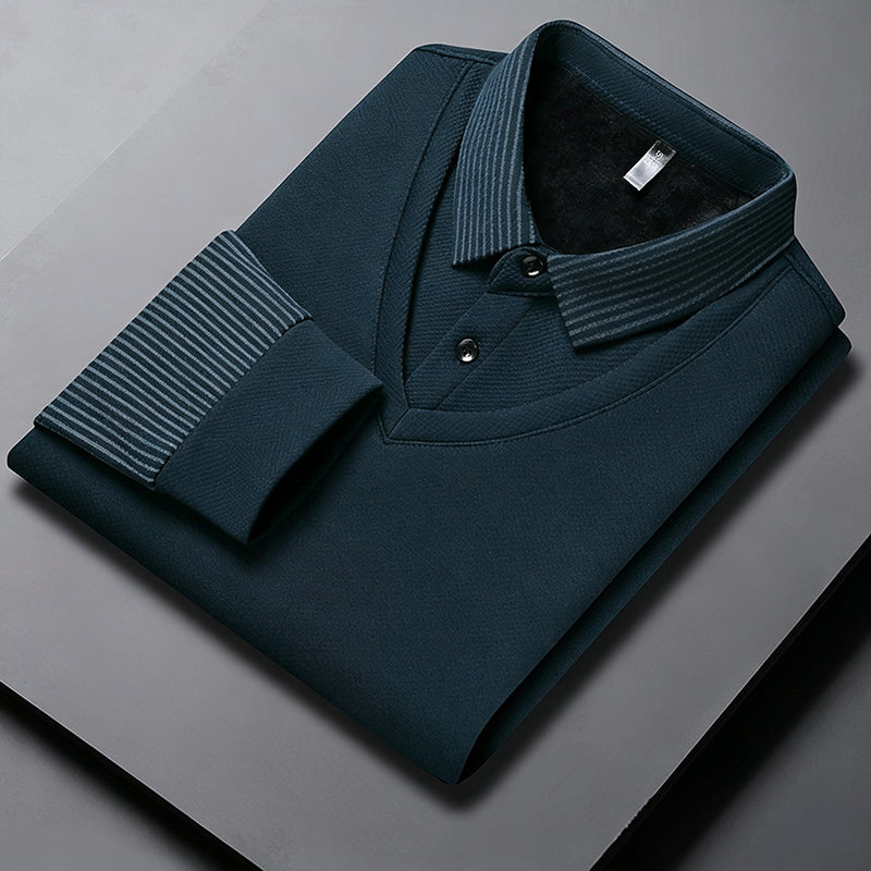 Herren-Langarmshirt in 2-in-1-Optik mit Kragen & Fleece-Futter