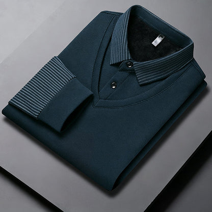 Herren-Langarmshirt in 2-in-1-Optik mit Kragen & Fleece-Futter