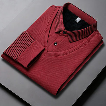 Herren-Langarmshirt in 2-in-1-Optik mit Kragen & Fleece-Futter