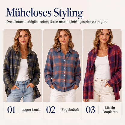🧶 50 % RABATT | Lässig, gemütlich & vielseitig – Damen Karo-Cardigan mit Knopfleiste