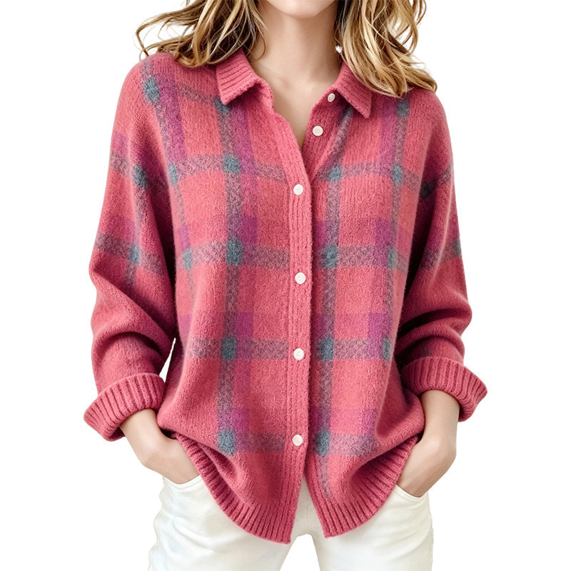 🧶 50 % RABATT | Lässig, gemütlich & vielseitig – Damen Karo-Cardigan mit Knopfleiste