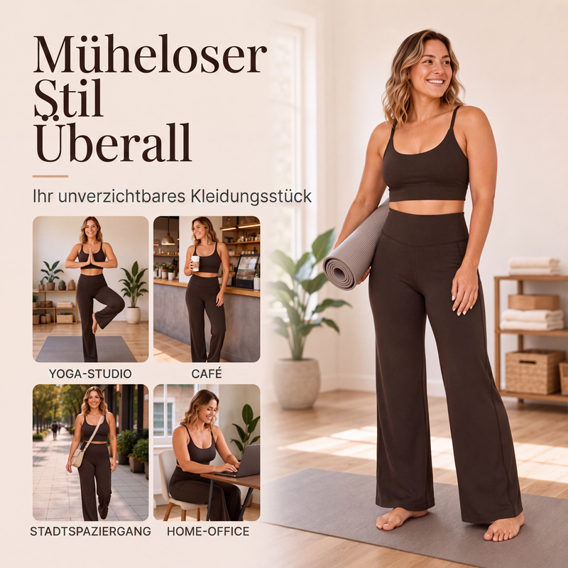 Damen-Yogahose mit hohem Bund und weitem Bein