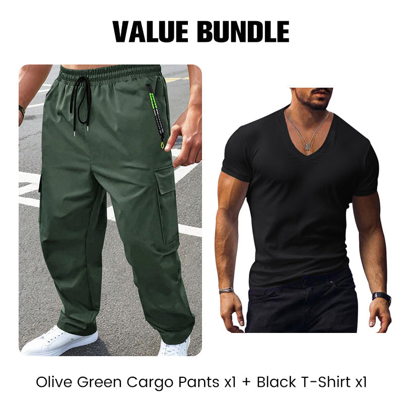 Herren-Cargohose mit mehreren Taschen und Kordelzug