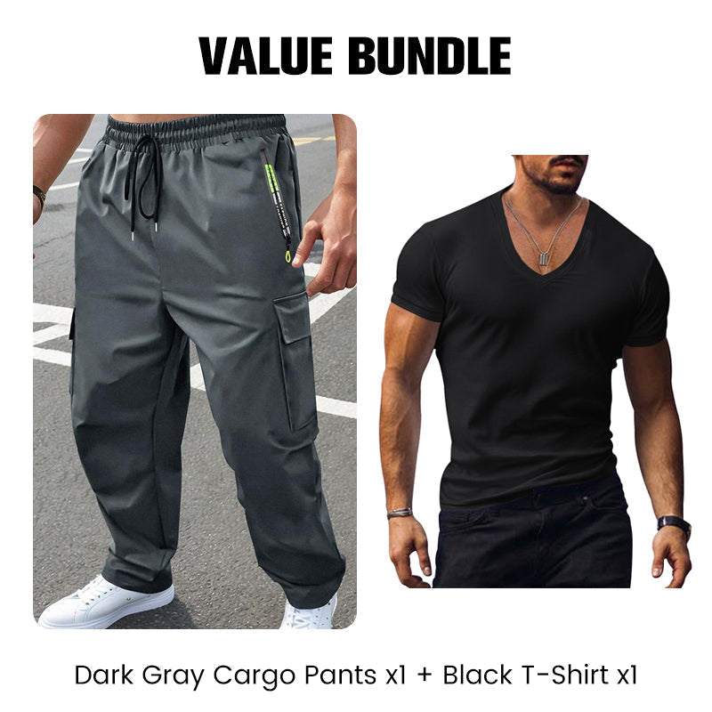 Herren-Cargohose mit mehreren Taschen und Kordelzug