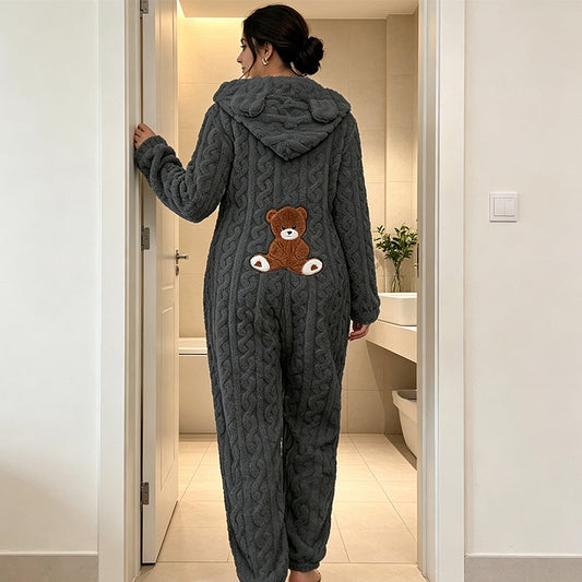 🎀🧸 Roztomilý jednodílný domácí overal s kapucí – teplý, pohodlný a roztomilý | S–2XL 🏠