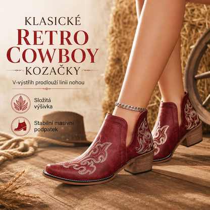 🌸🍂 Dámské retro kotníkové boty Martin s výšivkou – stabilní podpatek, V-výstřih, pohodlné nošení pro podzim a zimu 🌸