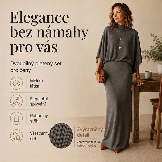 👗✨ Elegantní dámská souprava (blůza s netopýřími rukávy + maxi sukně) – pohodlná a stylová | S–2XL 🍷