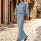 👗✨ Elegantní dámská souprava (blůza s netopýřími rukávy + maxi sukně) – pohodlná a stylová | S–2XL 🍷
