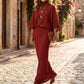👗✨ Elegantní dámská souprava (blůza s netopýřími rukávy + maxi sukně) – pohodlná a stylová | S–2XL 🍷