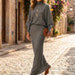 👗✨ Elegantní dámská souprava (blůza s netopýřími rukávy + maxi sukně) – pohodlná a stylová | S–2XL 🍷