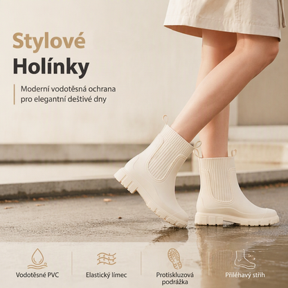 ☔💧 Dámské holínky do poloviny lýtek s pletenným lemem – 100% vodnědosné, protiskluzové, na každý deštivý den👢