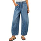 👖🌊 Dámské vintage džíny s širokými nohavicemi a vysokým pasem – elastický pásek, volný střih, na každý den