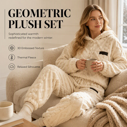 🔥✨ Dámská 2dílná souprava s 3D geometrickým reliéfem z fleece – hřejivá, oversized, S–5XL