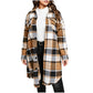 Women's Casual Long Plaid Button Down Shacket