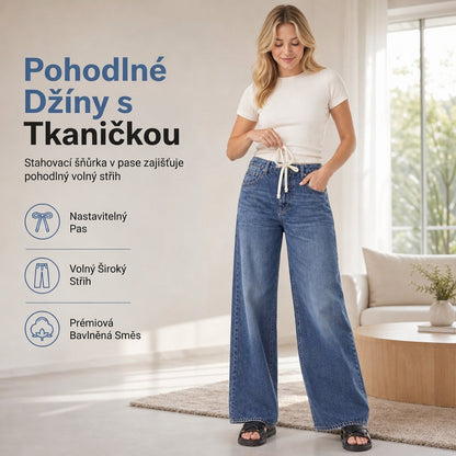 💖👖 Dámské volné džíny se širokými nohavicemi a gumou v pase – pohodlný štíhlý střih, 5 barev, S–3XL